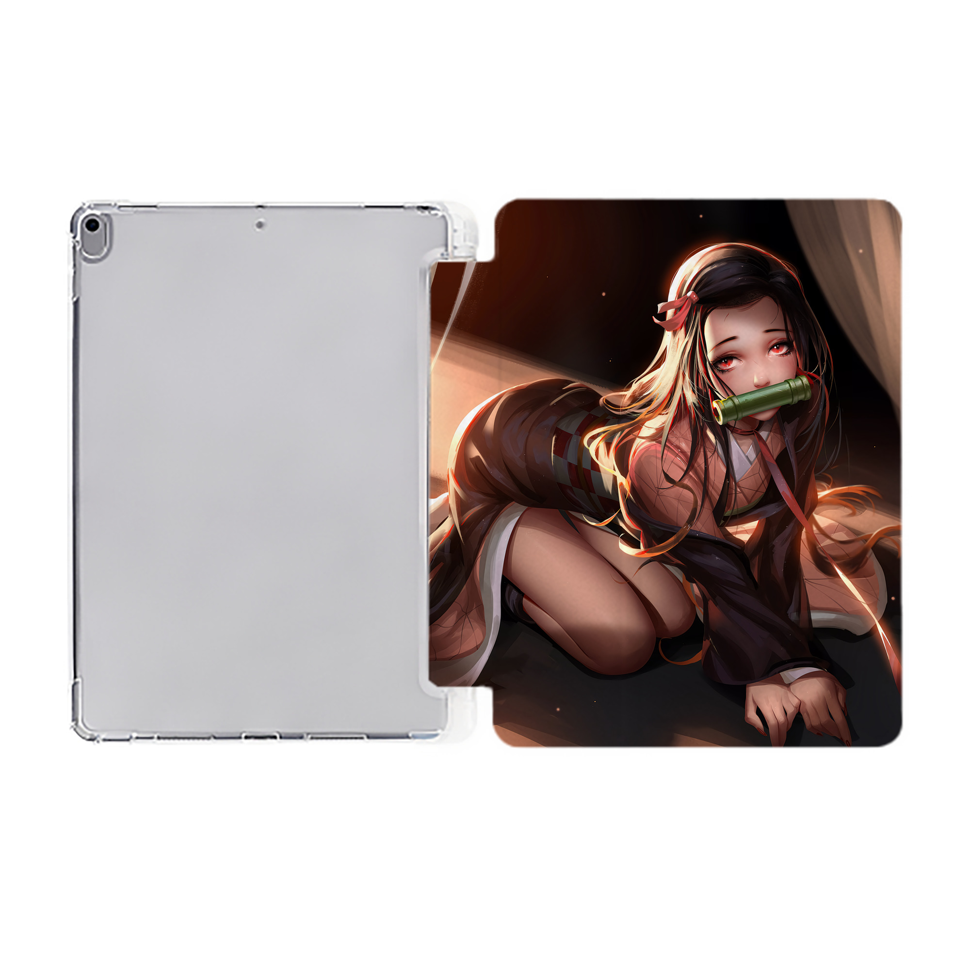 （画像用） 鬼滅の刃（きめつのやいば）竈門 禰󠄀豆子／かまど ねずこ Kamado Nezuko IPad ケース ペン収納付き 三つ折りスタンド PUレザー×シリコン 対応機種9.5/10.5/10.9インチ